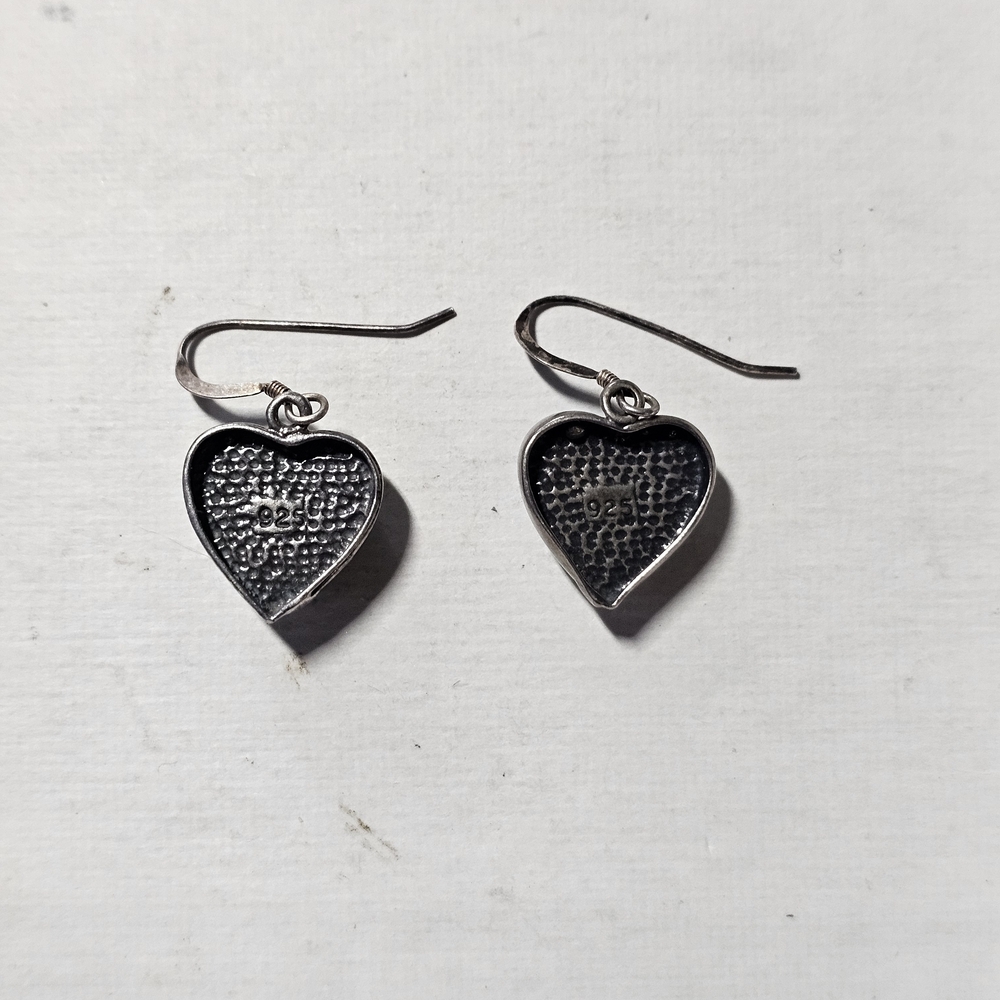 Sterling Silver 925 With Turquoise Heart Drop Earrings - Picture 3 of 4